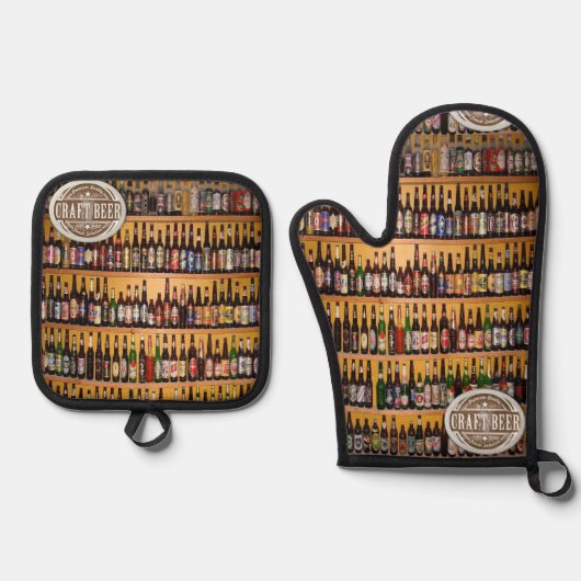 Oven Mitt & Pot Holders Bierflaschen Ofenhandschuh & Topflappen-Set (Vorderseite)