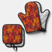 Oven Mitt & Pot Holders Blätter Red Orange Ofenhandschuh & Topflappen-Set (Vorderseite/Rückseite)
