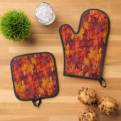 Oven Mitt & Pot Holders Blätter Red Orange Ofenhandschuh & Topflappen-Set (Oben Unten)