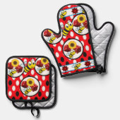 Oven Mitt & Pot Holders Bumblebewüre Rot Ofenhandschuh & Topflappen-Set (Vorderseite/Rückseite)