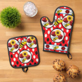 Oven Mitt & Pot Holders Bumblebewüre Rot Ofenhandschuh & Topflappen-Set (Oben Unten)