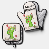 Oven Mitt & Pot Holders Cactus Desert Ofenhandschuh & Topflappen-Set (Vorderseite/Rückseite)
