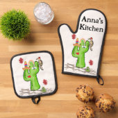 Oven Mitt & Pot Holders Cactus Desert Ofenhandschuh & Topflappen-Set (Oben Unten)