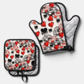 Oven Mitt & Pot Holders Casino Kitchenette Ofenhandschuh & Topflappen-Set (Vorderseite/Rückseite)