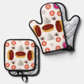 Oven Mitt & Pot Holders Donuts Ofenhandschuh & Topflappen-Set (Vorderseite/Rückseite)