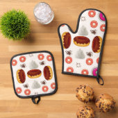 Oven Mitt & Pot Holders Donuts Ofenhandschuh & Topflappen-Set (Oben Unten)