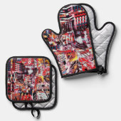 Oven Mitt & Pot Holders – Fragmented Pulse Ofenhandschuh & Topflappen-Set (Vorderseite/Rückseite)