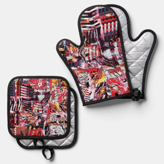 Oven Mitt & Pot Holders – Fragmented Pulse Ofenhandschuh & Topflappen-Set (Vorderseite/Rückseite)