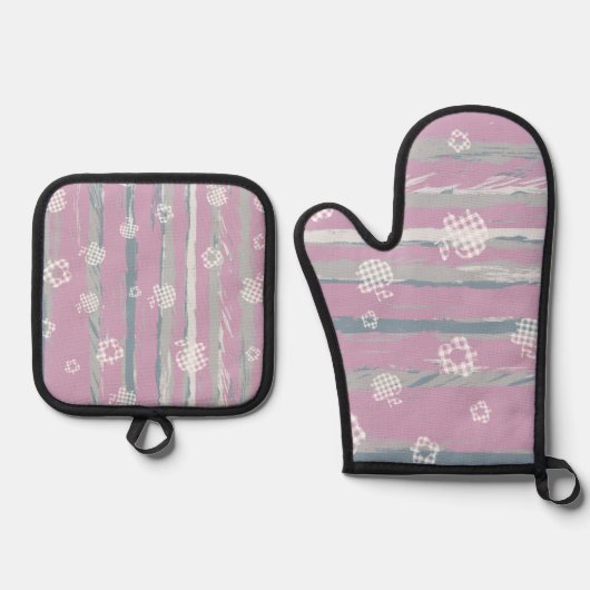 Oven Mitt & Pot Holders – Gingham Orchard Ofenhandschuh & Topflappen-Set (Vorderseite)