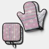 Oven Mitt & Pot Holders – Gingham Orchard Ofenhandschuh & Topflappen-Set (Vorderseite/Rückseite)