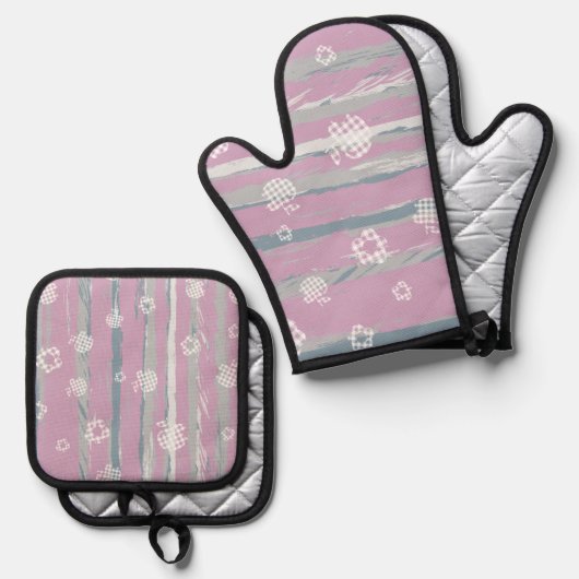 Oven Mitt & Pot Holders – Gingham Orchard Ofenhandschuh & Topflappen-Set (Vorderseite/Rückseite)