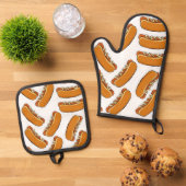 Oven Mitt & Pot Holders Hotdogs Ofenhandschuh & Topflappen-Set (Oben Unten)