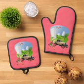 Oven Mitt & Pot Holders Lady Hund Ofenhandschuh & Topflappen-Set (Oben Unten)
