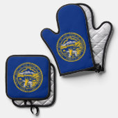 Oven Mitt, Pot Holders mit der Flagge Nebraskas, U Ofenhandschuh & Topflappen-Set (Vorderseite/Rückseite)