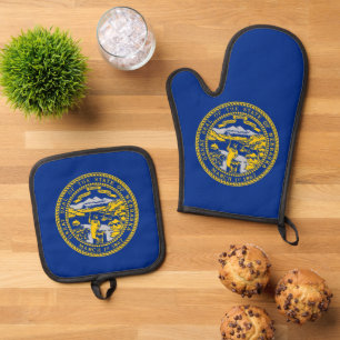 Oven Mitt, Pot Holders mit der Flagge Nebraskas, U Ofenhandschuh & Topflappen-Set