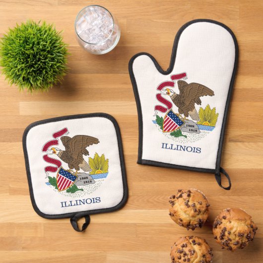 Oven Mitt, Pot Holders mit der Flagge von Illinois Ofenhandschuh & Topflappen-Set (Oben Unten)