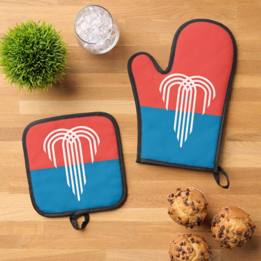 Oven Mitt, Pot Holders mit der Flagge von Kansas C Ofenhandschuh & Topflappen-Set (Oben Unten)