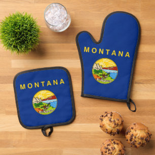 Oven Mitt, Pot Holders mit der Flagge von Montana, Ofenhandschuh & Topflappen-Set