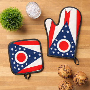 Oven Mitt, Pot Holders mit der Flagge von Ohio, US Ofenhandschuh & Topflappen-Set