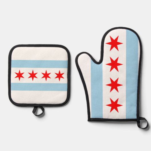 Oven Mitt, Pot Holders mit Flagge von Chicago, USA Ofenhandschuh & Topflappen-Set (Vorderseite)