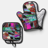 Oven Mitt & Pot Holders – Neon Pulse Ofenhandschuh & Topflappen-Set (Vorderseite/Rückseite)