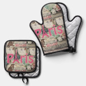 Oven Mitt & Pot Holders Paris Ofenhandschuh & Topflappen-Set (Vorderseite/Rückseite)