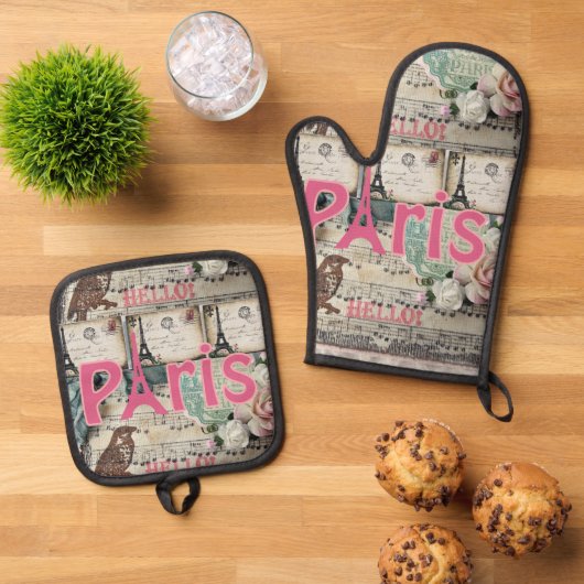 Oven Mitt & Pot Holders Paris Ofenhandschuh & Topflappen-Set (Oben Unten)