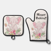 Oven Mitt & Pot Holders Pink Elephant Ofenhandschuh & Topflappen-Set (Vorderseite)