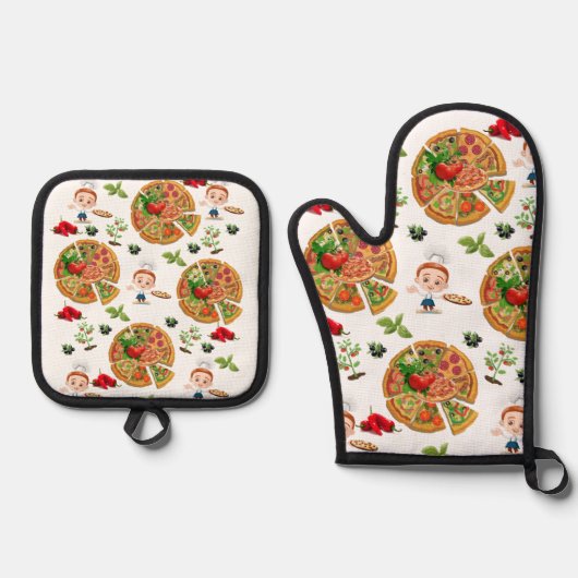 Oven Mitt & Pot Holders Pizza Pizza Pie Ofenhandschuh & Topflappen-Set (Vorderseite)