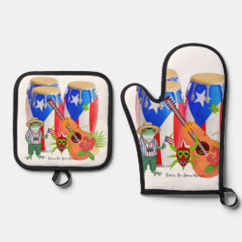 Oven Mitt & Pot Holders Puerto Rican Kitchen Set