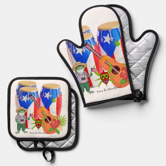 Oven Mitt & Pot Holders Puerto Rican Kitchen Set (Vorderseite/Rückseite)