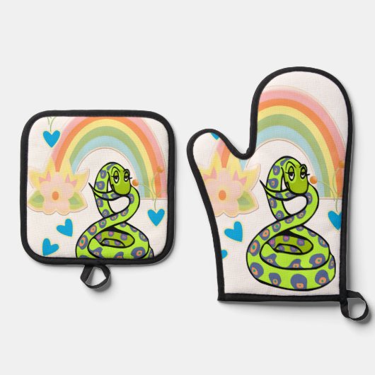 Oven Mitt & Pot Holders Regenbogenschlange Ofenhandschuh & Topflappen-Set (Vorderseite)