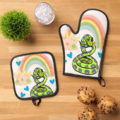 Oven Mitt & Pot Holders Regenbogenschlange Ofenhandschuh & Topflappen-Set (Oben Unten)