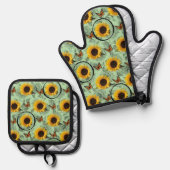 Oven Mitt & Pot Holders Sonnenblumen Ofenhandschuh & Topflappen-Set (Vorderseite/Rückseite)