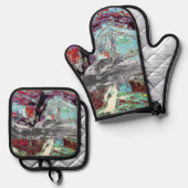 Oven Mitt & Pot Holders – Strata Pulse Ofenhandschuh & Topflappen-Set (Vorderseite/Rückseite)
