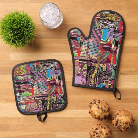 Oven Mitt & Pot Holders – Urban Fractals Ofenhandschuh & Topflappen-Set (Oben Unten)