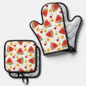 Oven Mitt & Pot Holders Watermelon Birnen Ofenhandschuh & Topflappen-Set (Vorderseite/Rückseite)