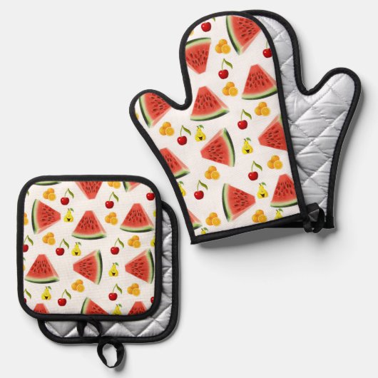 Oven Mitt & Pot Holders Watermelon Birnen Ofenhandschuh & Topflappen-Set (Vorderseite/Rückseite)