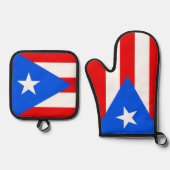 Oven Mitt, Pot Holders with flag of Puerto Rico Ofenhandschuh & Topflappen-Set (Vorderseite)