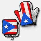 Oven Mitt, Pot Holders with flag of Puerto Rico Ofenhandschuh & Topflappen-Set (Vorderseite/Rückseite)