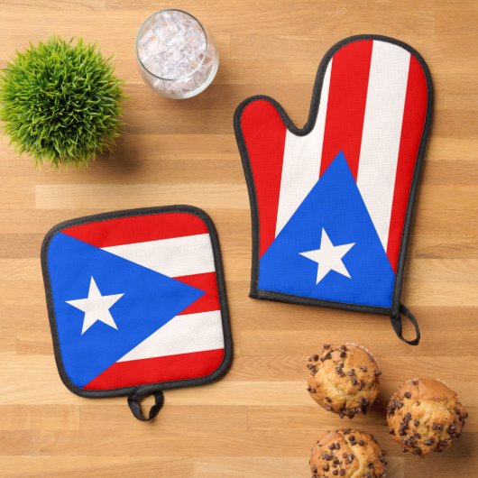 Oven Mitt, Pot Holders with flag of Puerto Rico Ofenhandschuh & Topflappen-Set (Oben Unten)