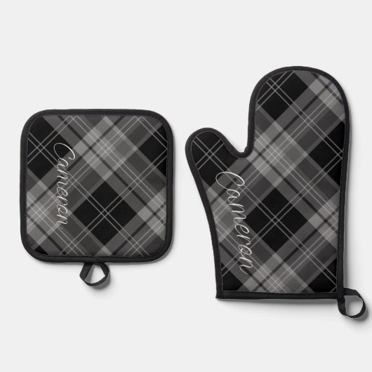 Oven Mitt Pot Holding Set Personalisiert Schwarz K (Vorderseite)