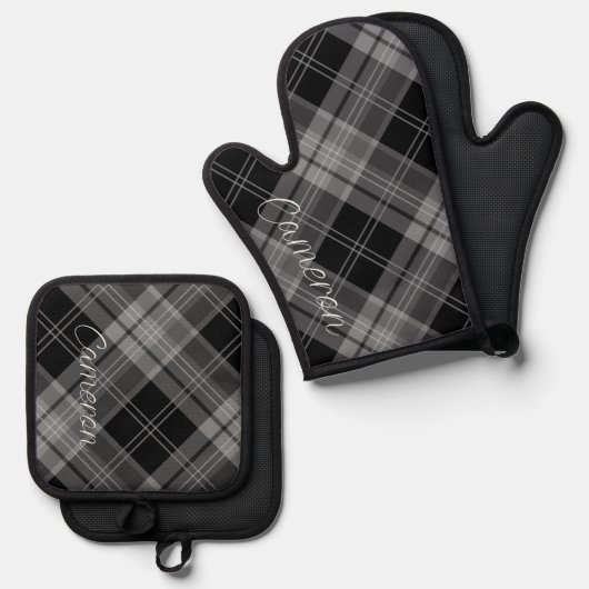 Oven Mitt Pot Holding Set Personalisiert Schwarz K (Vorderseite/Rückseite)