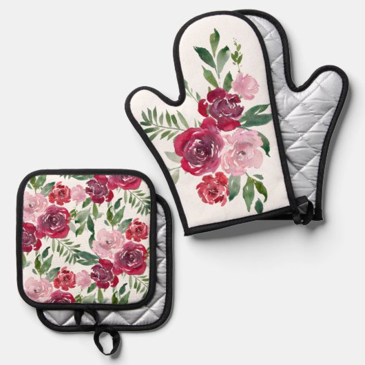 Oven Mitt Potholder Set (Vorderseite/Rückseite)