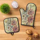OVEN MITT UND POT HOLDER BLUME STIL DESIGN OFENHANDSCHUH & Topflappen-Set (Oben Unten)