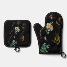 OVEN MITT UND POT HOLDER BLUME STIL DESIGN OFENHANDSCHUH & Topflappen-Set