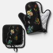 OVEN MITT UND POT HOLDER BLUME STIL DESIGN OFENHANDSCHUH & Topflappen-Set (Vorderseite/Rückseite)