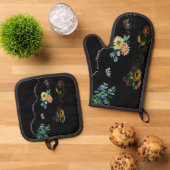 OVEN MITT UND POT HOLDER BLUME STIL DESIGN OFENHANDSCHUH & Topflappen-Set (Oben Unten)
