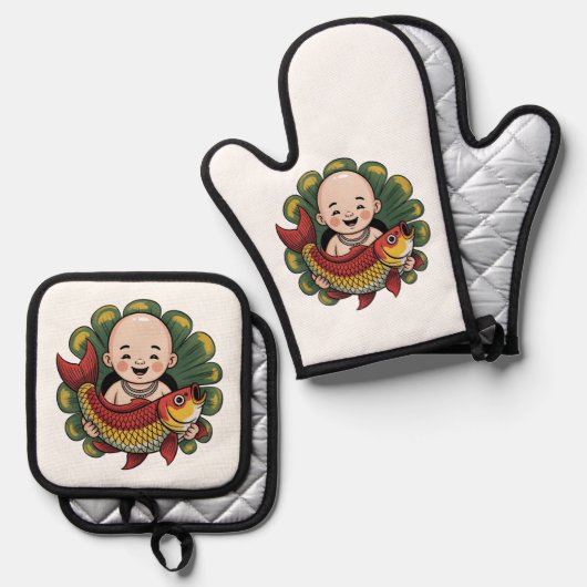 Oven Mitt und Pot Holder Ofenhandschuh & Topflappen-Set (Vorderseite/Rückseite)