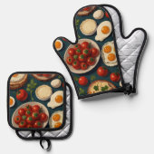 Oven Mitt und Pot Holder Ofenhandschuh & Topflappen-Set (Vorderseite/Rückseite)